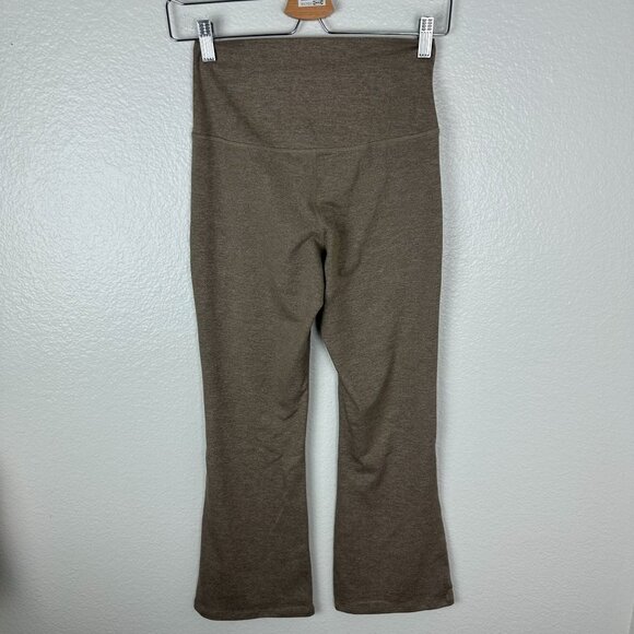 Quince High Rise Flare Cropped Leggings M Neutral Stretch Athletic Activewear At - Picture 6 of 7